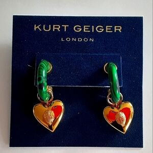 Kurt Geiger London Heart Huggie Drop Earrings Machalite New